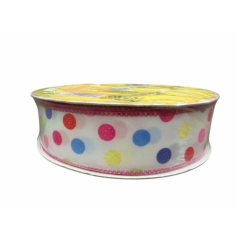 Member’s Mark Wired Multicolor Polka Dot Ribbon 1.5” x 50 Yards New